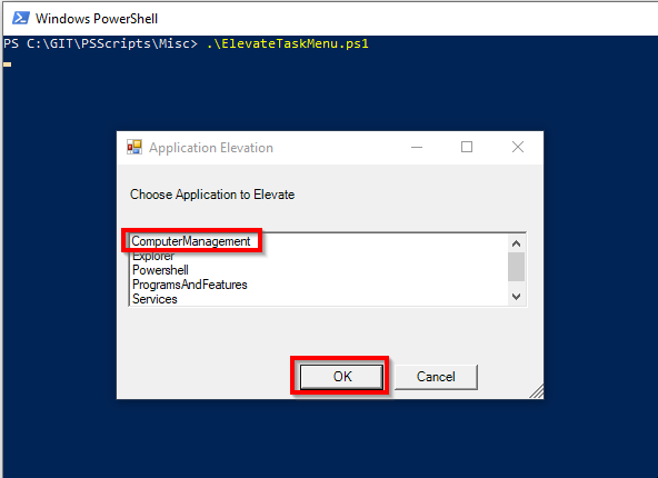 Elevate Administrative Tools menu for Endpoint - Selection