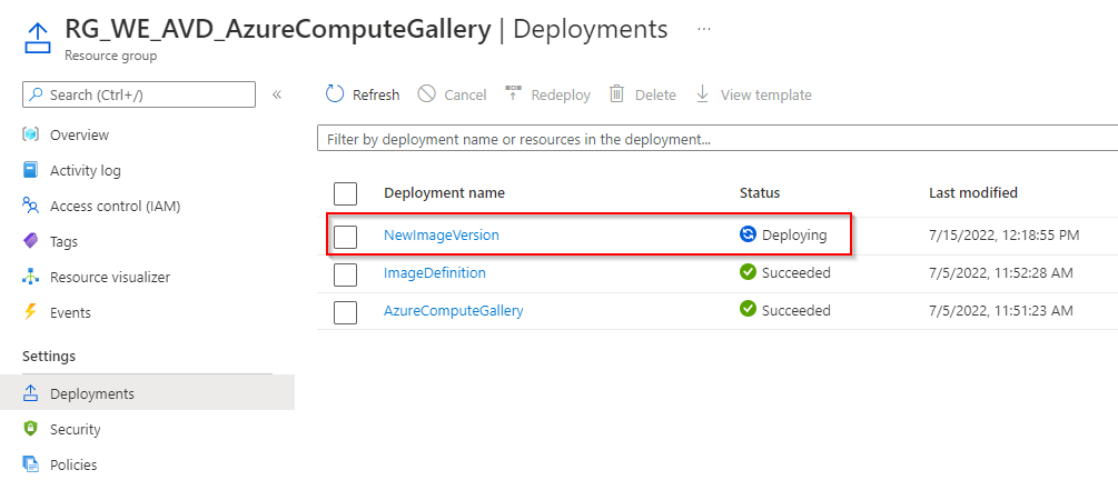 Use BICEP to add a new version to AzureComputeGallery - bicep deployment